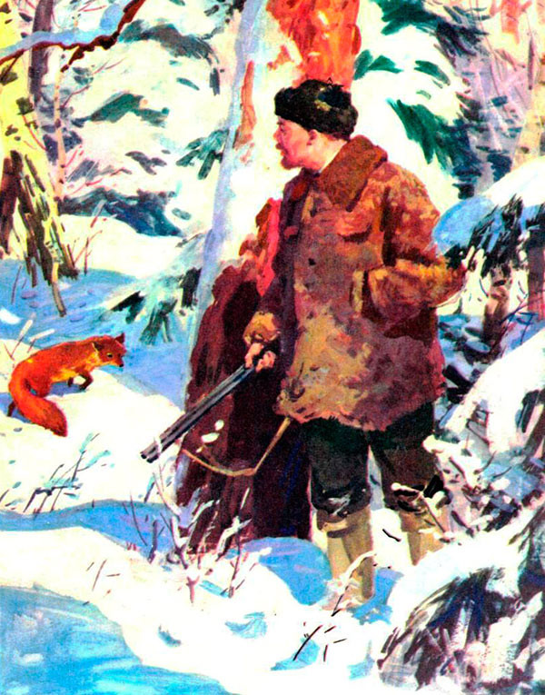 From a Soviet children’s book, illustration by D. Khaikin of Lenin chasing a fox.